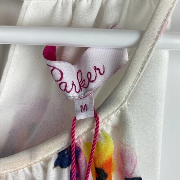 Parker Dress Womens Medium White Floral Mini Dress Tropical Lightweight - Picture 9 of 13